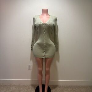 Green Ribbed Button-Up Dress